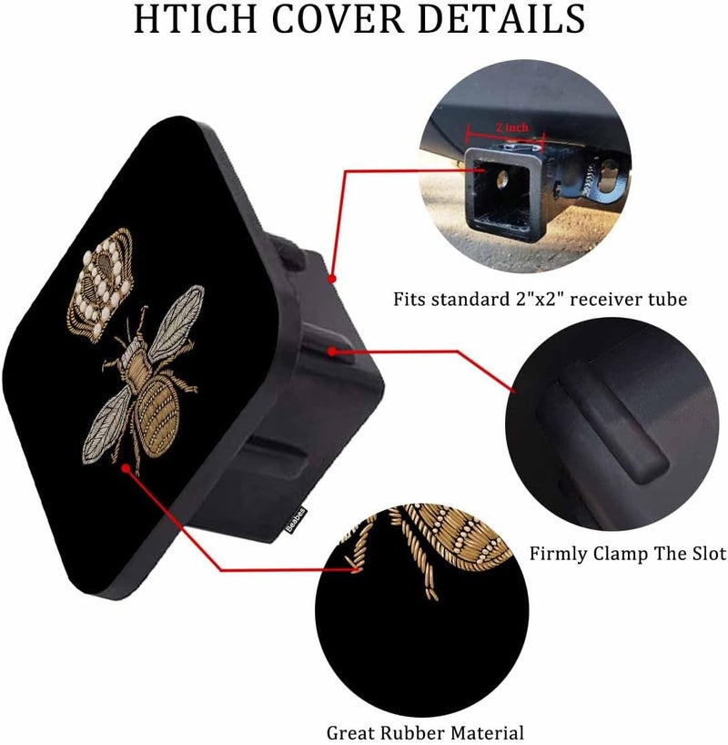 Beabes Queen Bee Hitch Tube Cover 2 Inch Gold Embroidery Bumblebee Crown Bee Rubber Receiver Tube Hitch Plug for Cars, Square Hitch Box Towing Hitch Plug Covers - Image 3